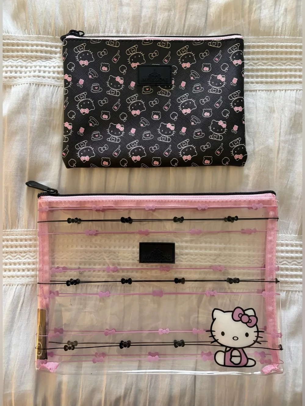 IMPRESSIONS Hello Kitty Slim Pouch Set Black/ Pink Cosmetic Makeup Bag